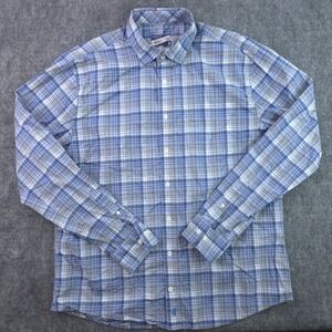 Johnnie O Hangin Out Shirt Large Blue Plaid Long Sleeve Button Up Cotton